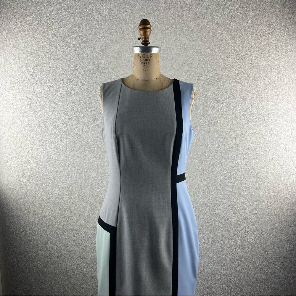 Calvin Klein l 4 Retro MCM Mod Inspired Mondrian Color Block Career Pencil Dress